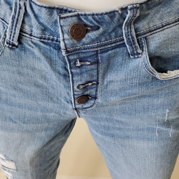 Black Daisy Graphic Print Relaxed Skinny Ripped Jeans SZ 7/28 - Picture 9 of 10